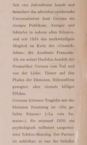 Knef,Hildegard: spr.Jean Cocteau,Diegeliebte Stimme, D.Gr. Literatur (42 017), D, m-/vg+, 1961 Typ: 10" Best.-Nr.: V2897 Preis: 7,50 Euro
