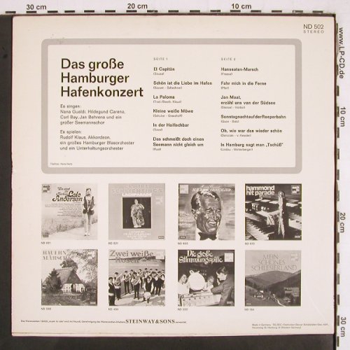 V.A.Das Große HamburgerHafenkonzert: Nana Gualdi... Jan Behrends...12Tr., Decca Musik für Alle (ND 502), D Typ: LP Best.-Nr.: V2931 Preis: 7,50 Euro