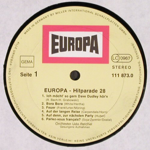 Reichel,Udo - Orchester: Hitparade No.28, gesungene Aufn., Europa (111 873.0), D, 1978 Typ: LP Best.-Nr.: V2936 Preis: 4,00 Euro
