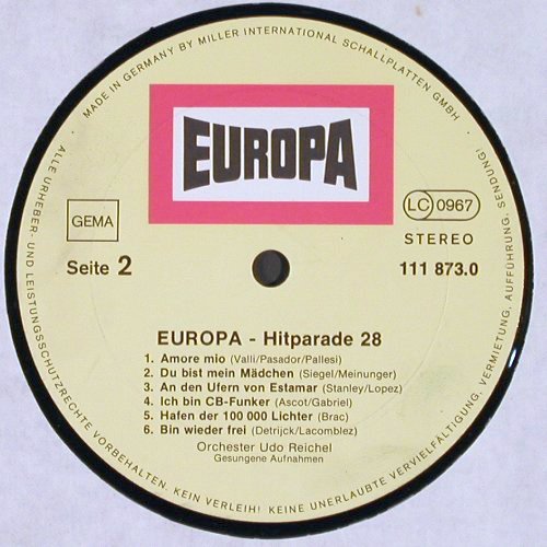 Reichel,Udo - Orchester: Hitparade No.28, gesungene Aufn., Europa (111 873.0), D, 1978 Typ: LP Best.-Nr.: V2936 Preis: 4,00 Euro