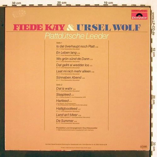 Fiede Kay & Ursel Wolf: Plattdütsche Leeder, Polydor (2373 127), D, 1982 Typ: LP Best.-Nr.: V2950 Preis: 7,50 Euro