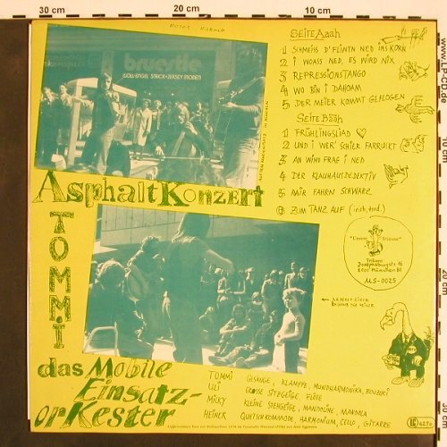 Tommi und d.Mobile Einsatz-Orkester: Asphaltkonzert, Trikont (US-0025), D, 1976 Typ: LP Best.-Nr.: V4362 Preis: 14,00 Euro