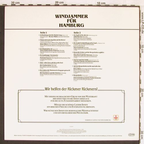 V.A.Windjammer für Hamburg: Werner Müller... Lindenberg, 12 Tr., Teldec / Lotto-Toto (16.25037), D, 1985 Typ: LP Best.-Nr.: V4959 Preis: 7,50 Euro