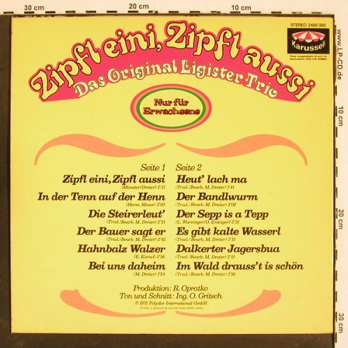 Legister Trio, Das Original: Zipfl eini, Zipfl ausi, Karussell, wh.Muster (2495 095), D, 1975 Typ: LP Best.-Nr.: V5174 Preis: 5,00 Euro
