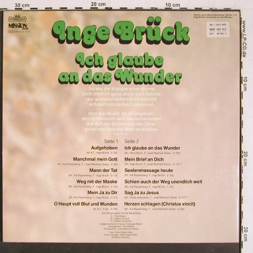 Brück,Inge: Ich glaube an das Wunder, Foc, Intercord / Mission Akt. (26 533 -0 U), D, 1975 Typ: LP Best.-Nr.: V5950 Preis: 6,00 Euro