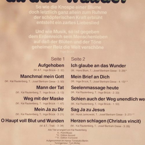 Brück,Inge: Ich glaube an das Wunder, Foc, Intercord / Mission Akt. (26 533 -0 U), D, 1975 Typ: LP Best.-Nr.: V5950 Preis: 6,00 Euro