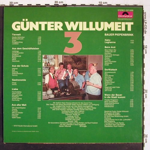 Willumeit,Günter: 3 - Live i.d. Lohmühle Bad Segeberg, Polydor (2371 688), D, 1976 Typ: LP Best.-Nr.: V6474 Preis: 5,00 Euro