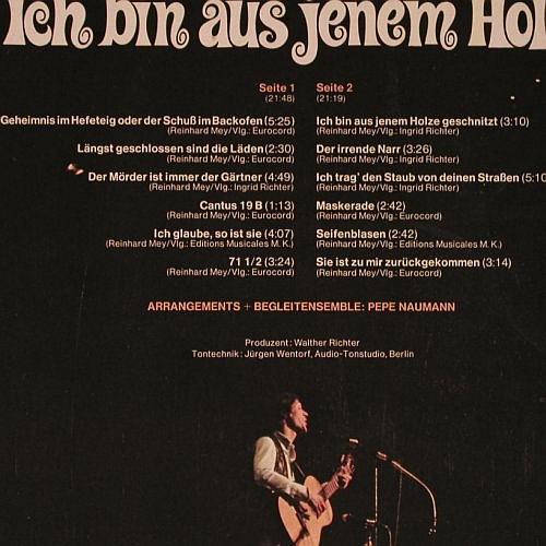 Mey,Reinhard: Ich bin aus jenem Holze, Intercord(28 755-7U), D, 1971 - LP - V6694 - 6,00 Euro