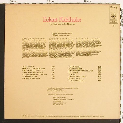 Kahlhofer,Eckart: Poet des sinnvollen Unsinns,Live HH, CBS (80583), D, 1974 Typ: LP Best.-Nr.: V7167 Preis: 5,00 Euro.