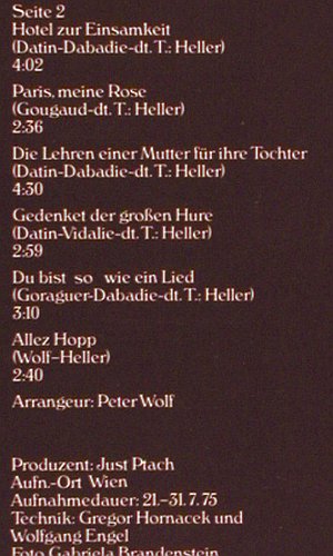 Pluhar,Erika: Die Liebeslieder der, Foc, Telefunken (6.22357 AS), D, 1975 Typ: LP Best.-Nr.: V7355 Preis: 5,00 Euro.