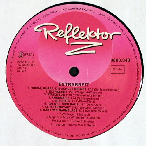 Extrabreit: Ihre Gr&ouml;ssten Erfolge, Reflektor (0060.348), D, 1980 Typ: LP Best.-Nr.: V7378 Preis: 6,00 Euro.