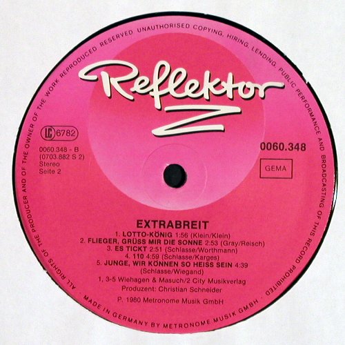Extrabreit: Ihre Gr&ouml;ssten Erfolge, Reflektor (0060.348), D, 1980 Typ: LP Best.-Nr.: V7378 Preis: 6,00 Euro.