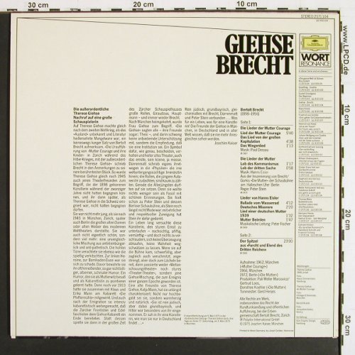 Giehse,Therese: Brecht, D.Gr.Wort (2571 104), D, 1975 Typ: LP Best.-Nr.: V7419 Preis: 6,00 Euro.