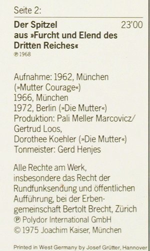 Giehse,Therese: Brecht, D.Gr.Wort (2571 104), D, 1975 Typ: LP Best.-Nr.: V7419 Preis: 6,00 Euro.