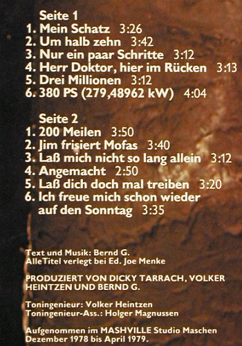 Bernd G.: La&szlig; dich doch mal treiben, WEA (WEA 58 048), D, 1979 Typ: LP Best.-Nr.: V7532 Preis: 9,00 Euro.