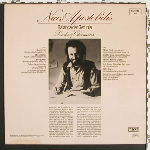 Apostolidis,Nicos: Balance der Gef&uuml;hle, Decca (6.24135 AS), D, 1979 Typ: LP Best.-Nr.: V7557 Preis: 6,00 Euro.
