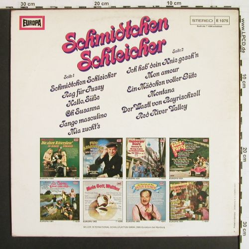 Schmidtchen Schleicher: mit den e-lasch-tischen Beinen, Europa (E 1075), D, 1975 Typ: LP Best.-Nr.: V7561 Preis: 5,00 Euro.
