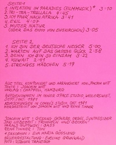 Witt,Joachim: Edelwei&szlig;, WEA(WEA 58 438), D, 1982 - LP - V7570 - 9,00 Euro