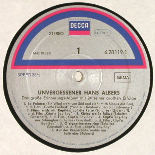 Albers,Hans: Das Grosse Erinnerungsalbum, Foc, Decca(6.28119 DP), D, Ri, 1971 - 2LP - V8043 - 9,00 Euro