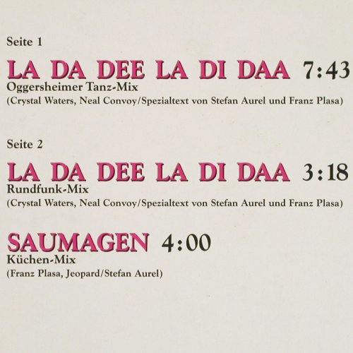 Hellmut & Hannelore: La Da Dee La Di Daa*2 / Saumagen, WEA(9031-75444-0), D, 1991 - 12inch - Y2053 - 3,00 Euro