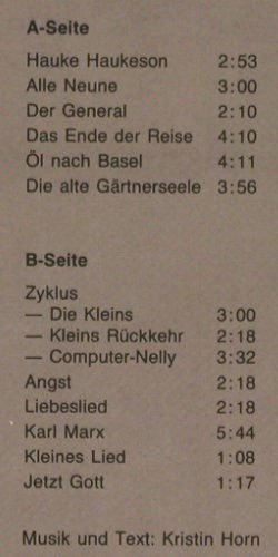 Horn,Kristin: Was treibt uns um?, Folkfreak (1012), D, 1983 Typ: LP Best.-Nr.: Y215 Preis: 7,50 Euro.