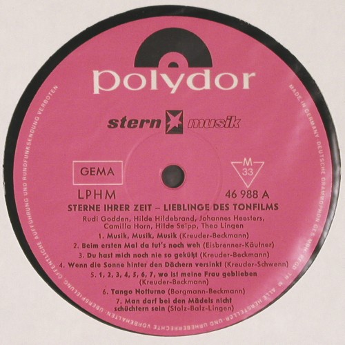 V.A.Sterne Ihrer Zeit: Lieblinge des Tonfilms 1937-44,Mono, Polydor(46 988), D, 1965 - LP - Y287 - 9,00 Euro