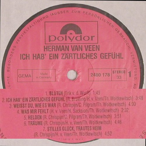 Van Veen,Herman: Ich Hab ein Zärtliches Gef&uuml;hl, Polydor(2480 178), D, Ri, 1973 - LP - Y371 - 6,00 Euro