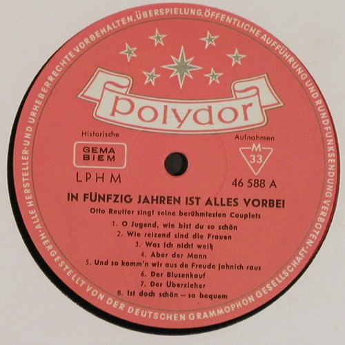 Reutter,Otto: In 50 Jahren ist alles vorbei, Mono, Polydor (46 588), D, 1967 Typ: LP Best.-Nr.: Y4034 Preis: 7,50 Euro.