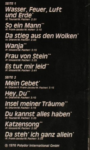 Werner,Margot: Wasser, Feuer, Luft und Erde, Polydor (2371 663), D, 1976 Typ: LP Best.-Nr.: Y481 Preis: 7,50 Euro.