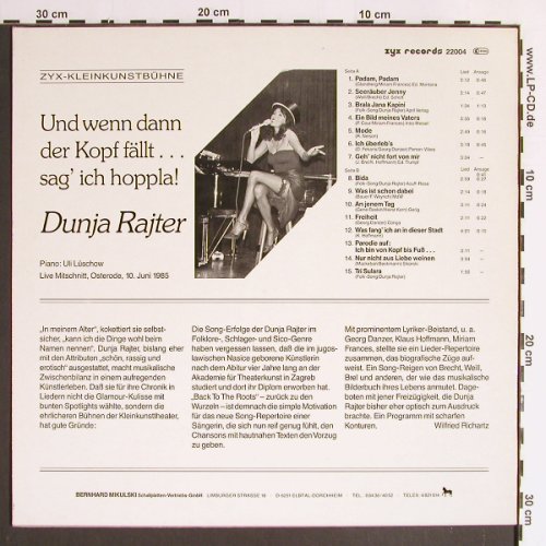 Rajter,Dunja: Und wenn dann der Kopf f&auml;llt..sag', ZYX-Kleinkunst (22004), D, 1985 Typ: LP Best.-Nr.: Y6398 Preis: 20,00 Euro.