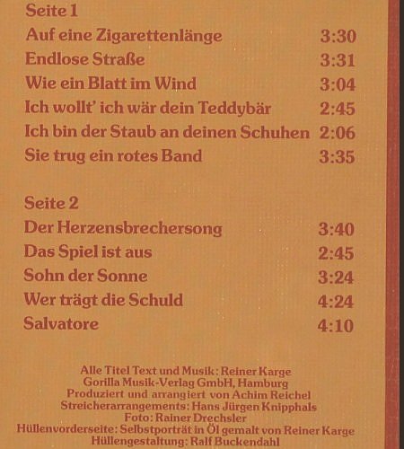 Karge,Reiner: Auf eine Zigarettenlänge, Ahorn(6.23982 AP), D, 1979 - LP - Y850 - 4,00 Euro
