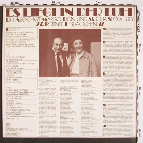 Lion,Margo & Mischa Spoliansky: Es liegt in der Luft (Live), Berliner Festspiele GmbH (A-3538), D, 1977 Typ: LP Best.-Nr.: V2565 Preis: 9,00 Euro