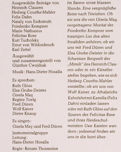 V.A.Im Banne einer blassen Stunde: Gesang Gisela May, Fred Düren, Litera (8 65 153), DDR, 1986 Typ: LP Best.-Nr.: V2632 Preis: 7,50 Euro
