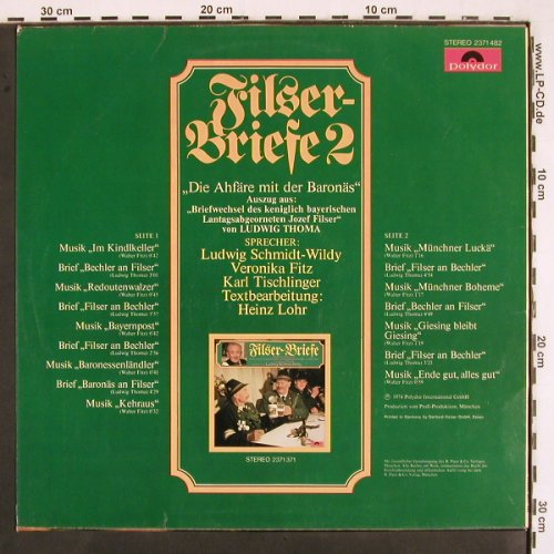 Filser Briefe 2 - Ludwig Thoma: Schmidt-Wildy, V.Fitz,K.Tischlinger, Polydor (2371 482), D, 1974 Typ: LP Best.-Nr.: V2703 Preis: 7,50 Euro