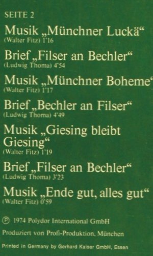 Filser Briefe 2 - Ludwig Thoma: Schmidt-Wildy, V.Fitz,K.Tischlinger, Polydor (2371 482), D, 1974 Typ: LP Best.-Nr.: V2703 Preis: 7,50 Euro