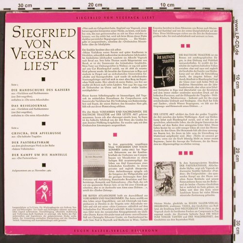 von Vegesack,Siegfried: liest Die Handschuhe des Kaisers..., Eugen Salzer Verlag (3 A/771), D, Mono, 1962 Typ: LP Best.-Nr.: V2733 Preis: 9,00 Euro