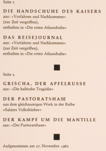 von Vegesack,Siegfried: liest Die Handschuhe des Kaisers..., Eugen Salzer Verlag (3 A/771), D, Mono, 1962 Typ: LP Best.-Nr.: V2733 Preis: 9,00 Euro