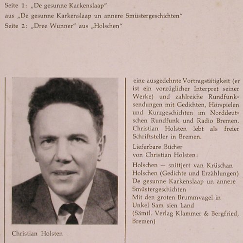 Holsten,Christian: De gesunne Karkenslaap,Dree Wunner, Schuster in Leer (S 25-004), D, vg+/m-, 1967 Typ: 10" Best.-Nr.: V2854 Preis: 5,00 Euro