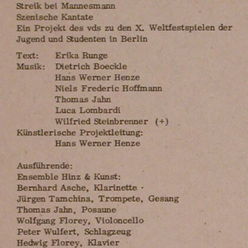 Streik bei Mannesmann: Szenische Kantate, Pläne (S 30 E 100), D, 1975 Typ: LP Best.-Nr.: V2861 Preis: 15,00 Euro