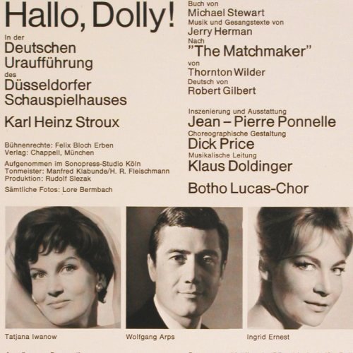 Hallo,Dolly!: Deutsche Orignal Aufnahme, CBS Stern Musik (S 70031), D, 1966 Typ: LP Best.-Nr.: V2899 Preis: 12,50 Euro