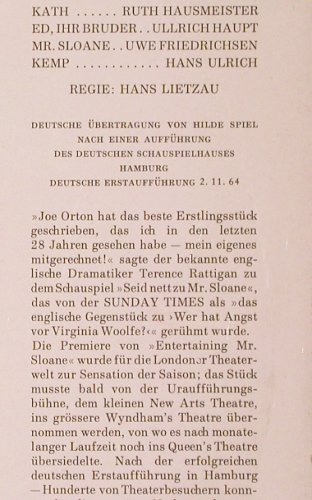 Seid nett zu Mr.Sloane: Hans Lietzau Inszeniert, Joe Orton, D.Gr. (43 071), D, m-/vg+, 1965 Typ: LP Best.-Nr.: V2945 Preis: 9,00 Euro