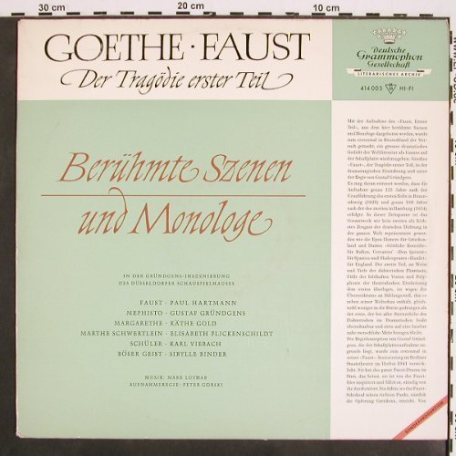 Goethe,J.W.von: Der Tragödie erster Teil, D.Gr. Literatur (414 003), D, Mono Typ: LP Best.-Nr.: V4363 Preis: 9,00 Euro