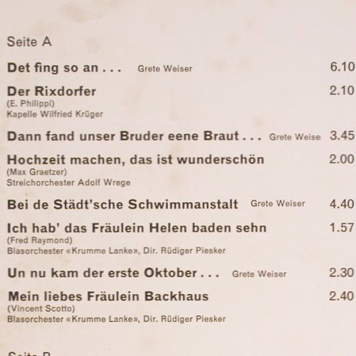 Weiser,Grete - liest aus dem Buch: Wasserminna von Paula Busch, Elite (SOLP-498), CH, m-/vg+ Typ: LP Best.-Nr.: V5143 Preis: 6,00 Euro