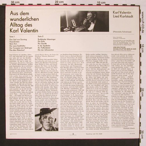 Valentin,Karl: Aus dem wunderlichen Alltag des, Litera, hist Rec. (8 60 172), DDR, 1974 Typ: LP Best.-Nr.: V5433 Preis: 6,00 Euro