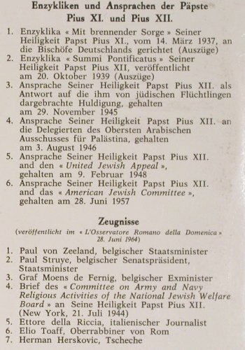 Zum Schutze der Juden: Serie Pio XII, Discorsi dei Papi, Philips, spoken in germ. (G 640.201 AL), Mono,Foc, 1964 Typ: LP Best.-Nr.: V5454 Preis: 9,00 Euro