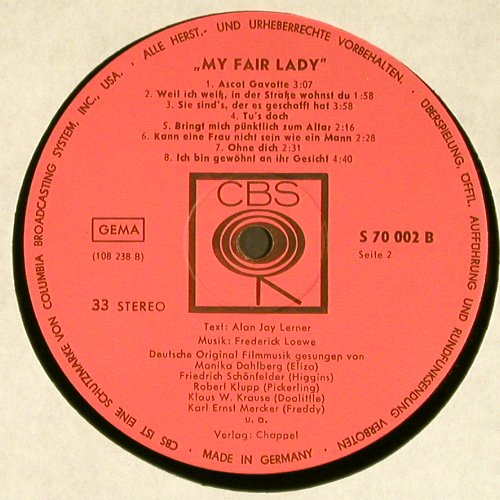 My Fair Lady: A.Hepburn,R.Harrison,deutscheFilmm., CBS (S 70002), D Typ: LP Best.-Nr.: V5527 Preis: 6,00 Euro