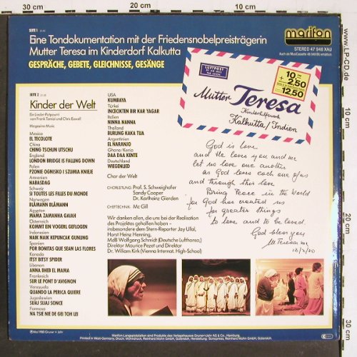 Mutter Teresa - Tondokumentation: ..und die 20 schönsten Kinderlieder, Marifon (47 948 XAU), D, 1980 Typ: LP Best.-Nr.: V5608 Preis: 6,00 Euro