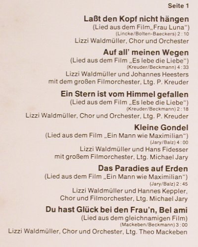 Waldmüller,Lizzi: und ihre grossen Filmschlager, Baccarola (80 856 ZU), D, Mono Typ: LP Best.-Nr.: V5763 Preis: 7,50 Euro