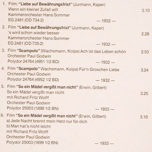 Haas,Dolly & Anny Ondra: in Original-Filmaufnahmen,(1931-37), Discophilia (DIS 265), D, 1979 Typ: LP Best.-Nr.: V5771 Preis: 12,50 Euro
