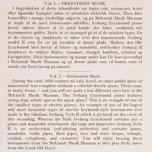 V.A.Mekanisk Musik Museum Vol.5: Copenhagen, Orkestrion. Seeburg H.., Concert Records (CR-M135), US Typ: LP Best.-Nr.: V6026 Preis: 9,00 Euro